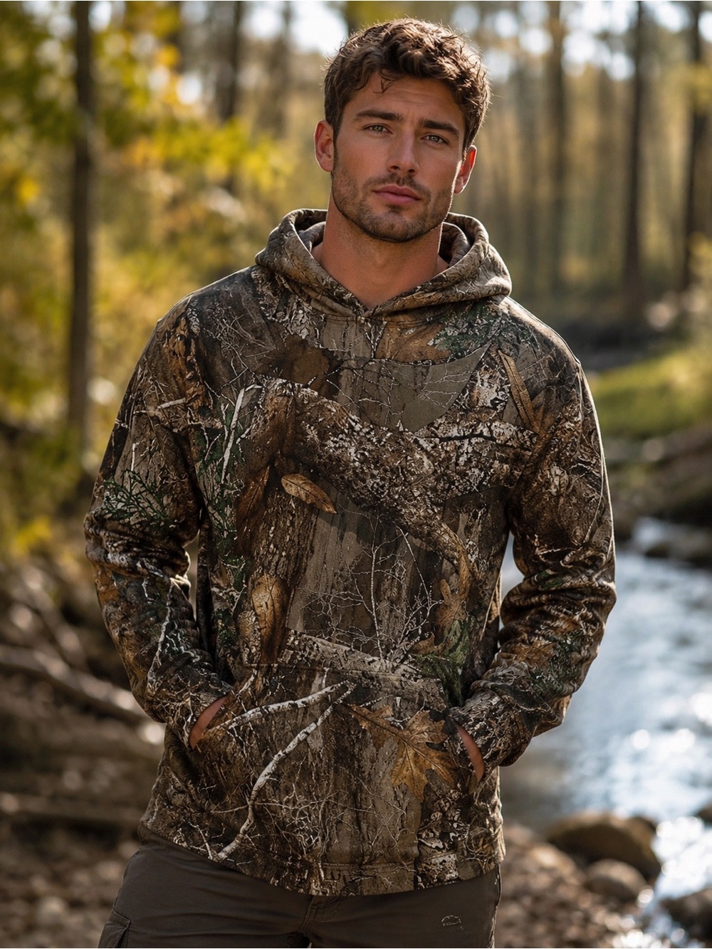 Realtree Hoodie Mens Sz M Camo Hunting Outdoor Neck Gaiter Fleece Pullover Warm